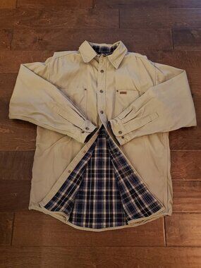 Carhartt Canvas Flannel Lined Shirt Jacket Men's Large Tan Shacket Snap Front